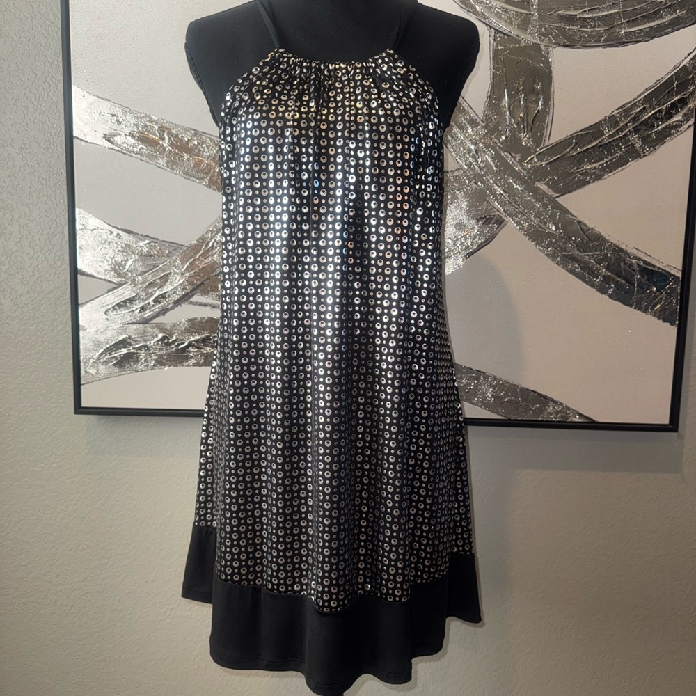 Black and Silver Sequin Halter Shift Dress